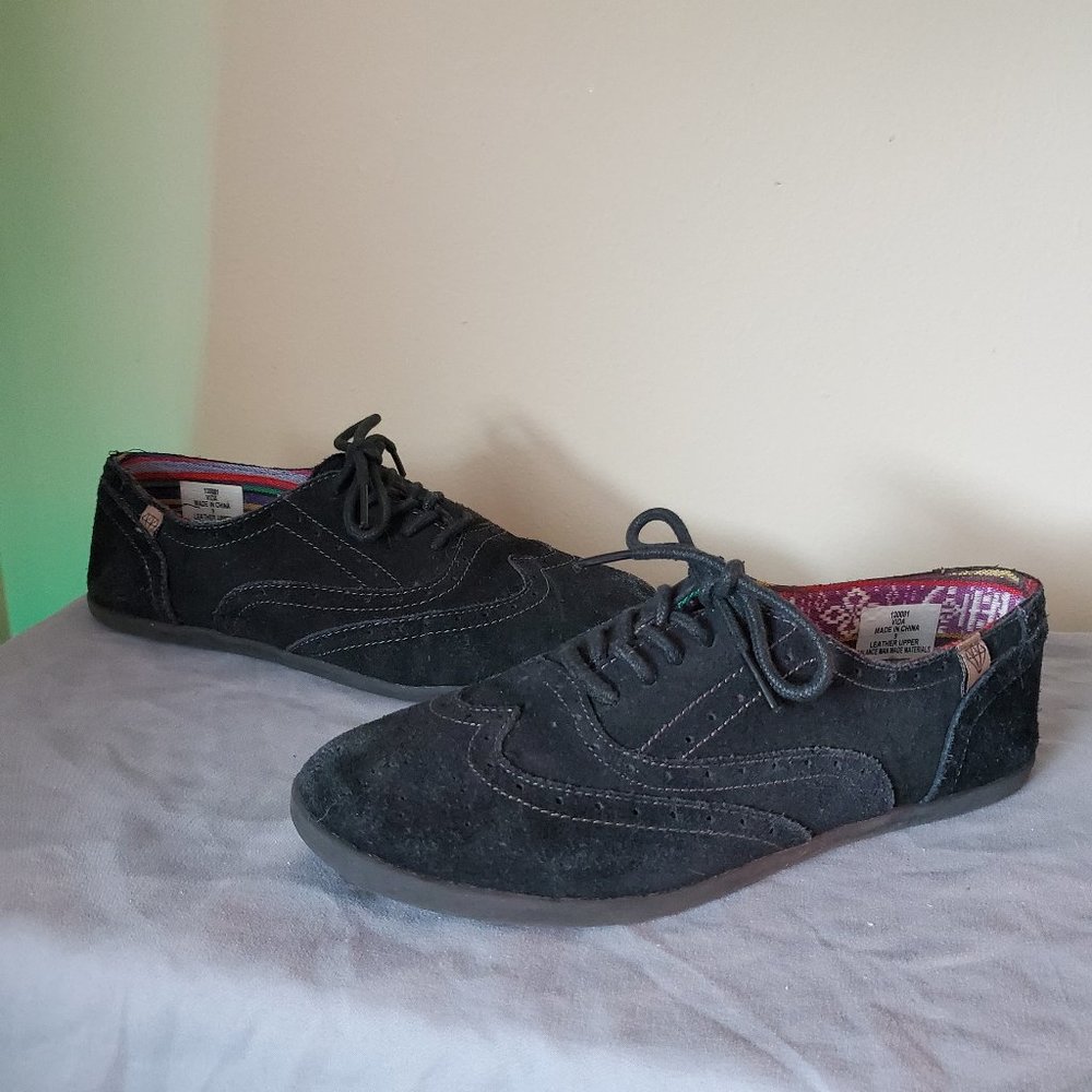 Rock & Candy Black Suede Lace Up Oxford Flats